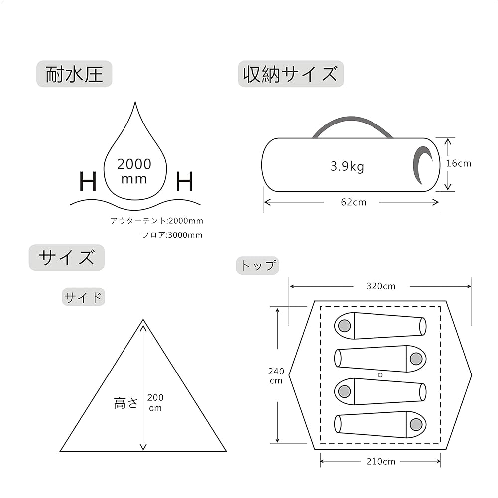 Amazon.co.jp: Vidalido ワンポールテント 4人用 換気窓あり 虫